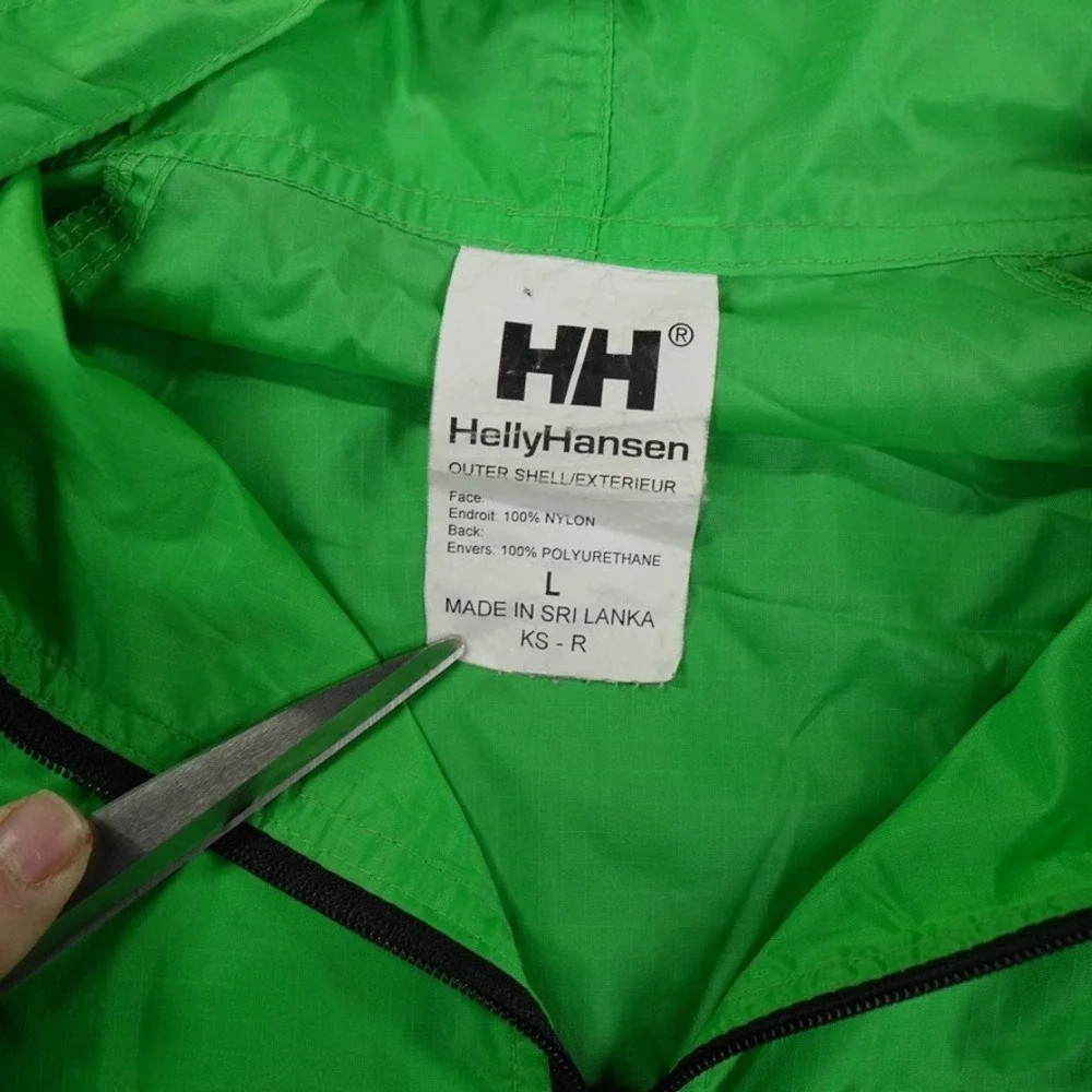 Helly Hansen Anorak Windbreaker Jacket Men L Neon Green Hooded Half‎ Zip Ripstop
